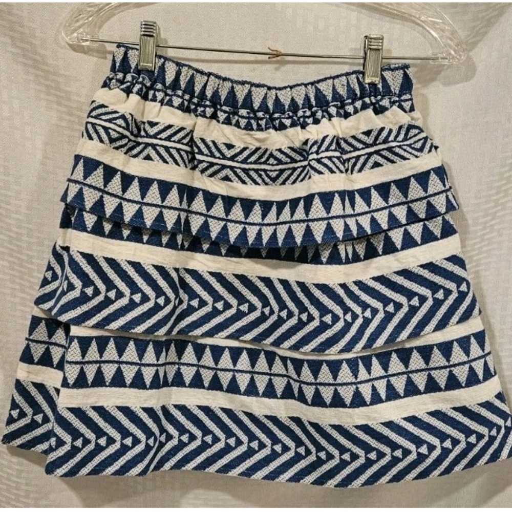 Blue and White Patterned Mini Skirt